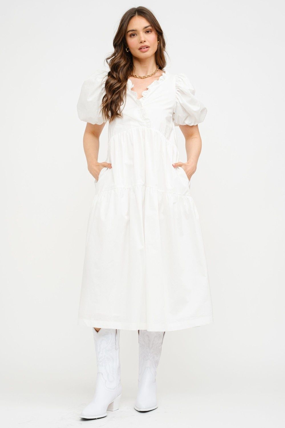 Emmy Ruffle Detail Midi Dress