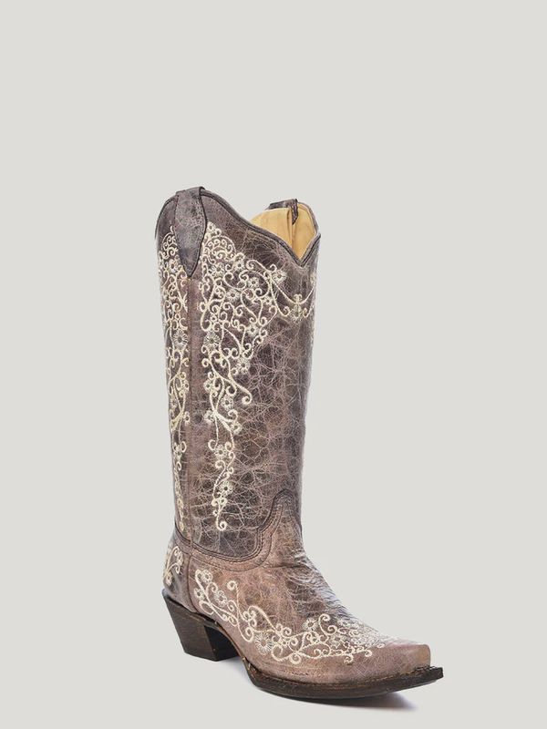 Brown Crater Bone Embroidery Boot