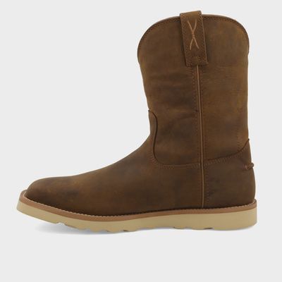 Distressed Saddle  10" Work Pull On Wedge Sole Boot