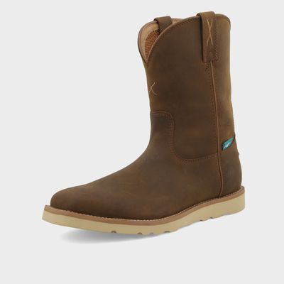 Distressed Saddle  10" Work Pull On Wedge Sole Boot