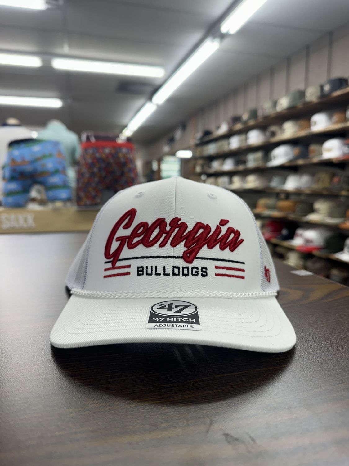 GEORGIA BULLDOGS WHITE GARNER ROPE 47 TRUCKER HAT