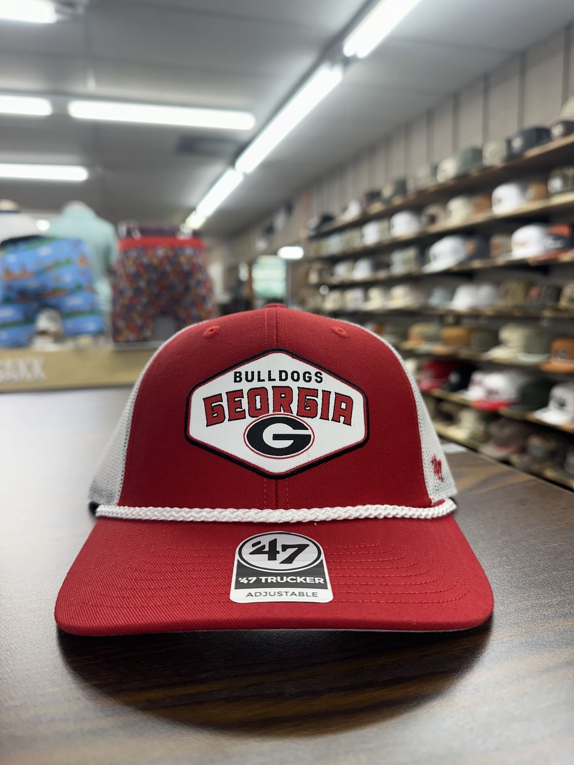 GEORGIA BULLDOGS RED ACE OUT ROPE 47 TRUCKER HAT