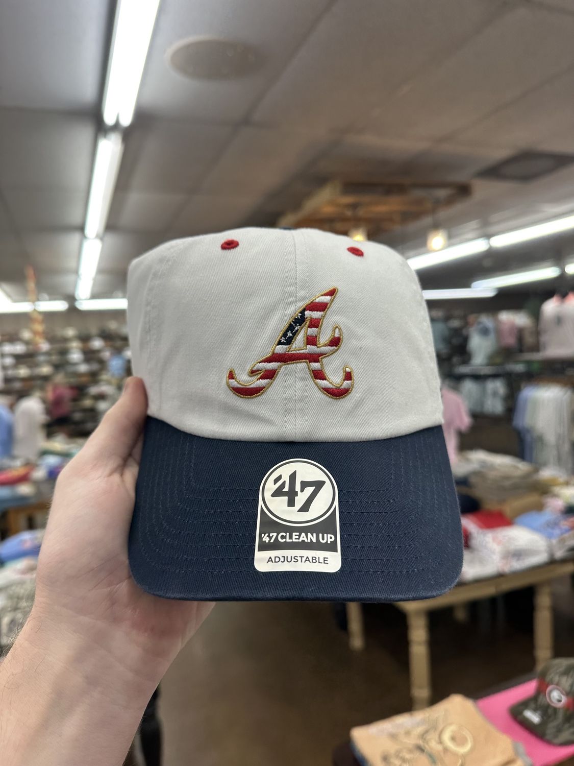 Atlanta Braves White Patriotic Flag Fill 47 Clean Up Hat