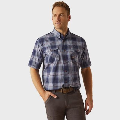 Rebar Mad Tough DuraStretch SS Work Shirt - Plaid Blue