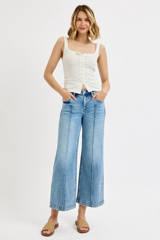 Kacie Mid Rise Pintuck Detail Jeans