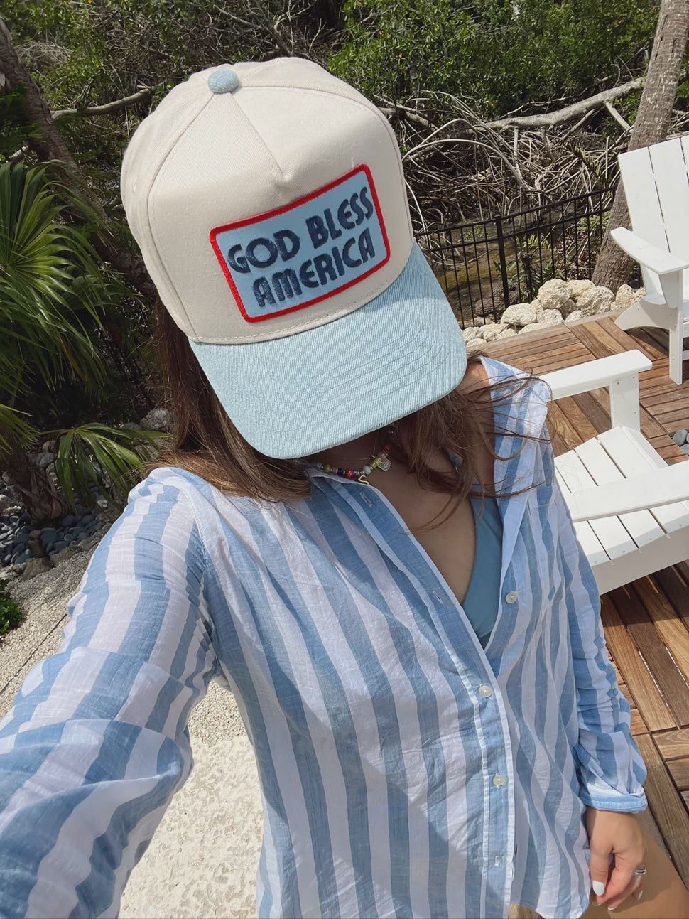 God Bless America Vintage Trucker Hat, Color: Denim