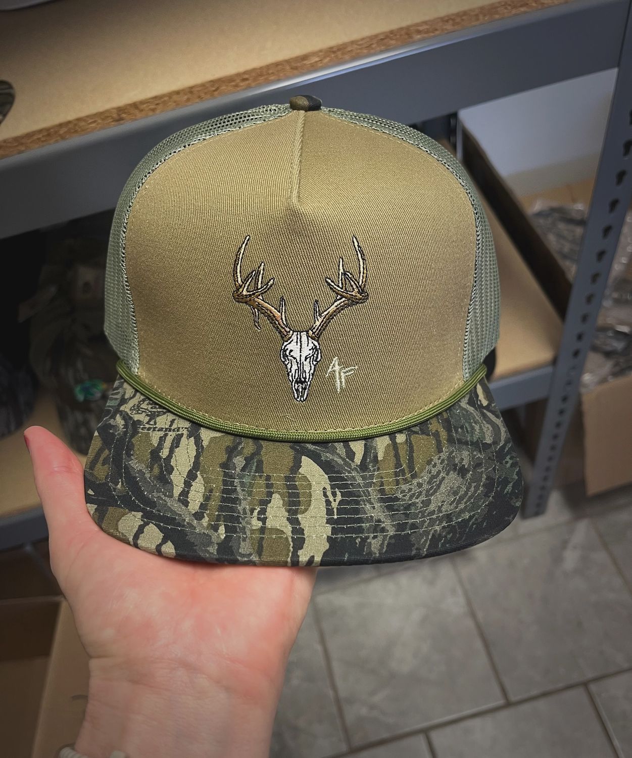 European Skull Rope Trucker Hat - Tree Stand Camo