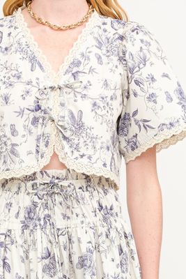 Amelie Floral Cropped Front Tie Top