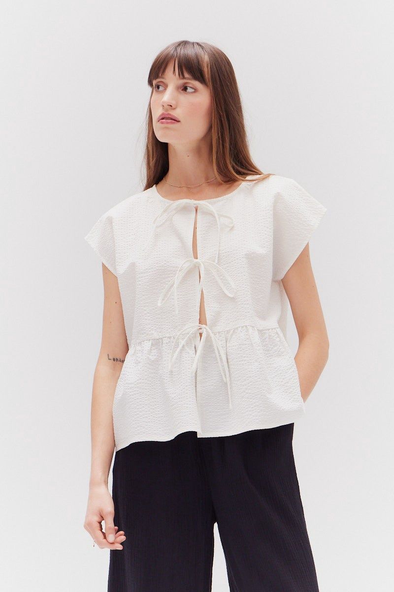 Things To Do Front Tie Short Sleeve Top