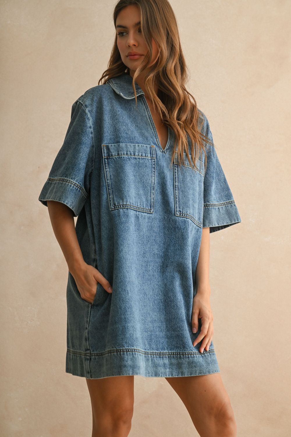 Something I Want V-Neck Denim Dress