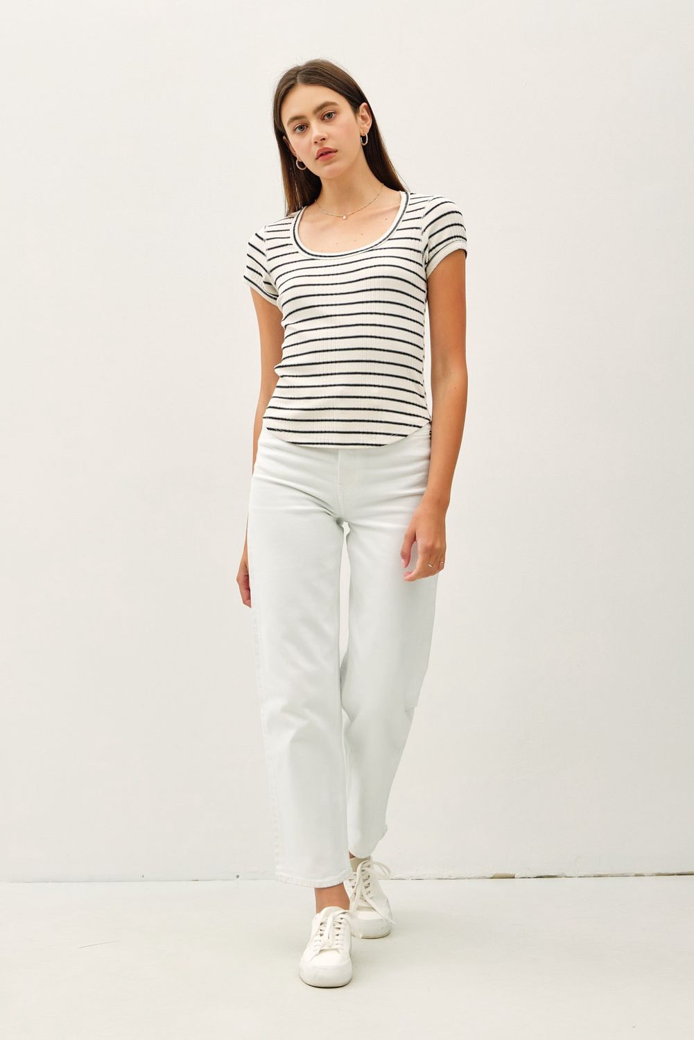 Make It Work Striped Short Sleeve Top, Color: Black Stripe, Size: SML