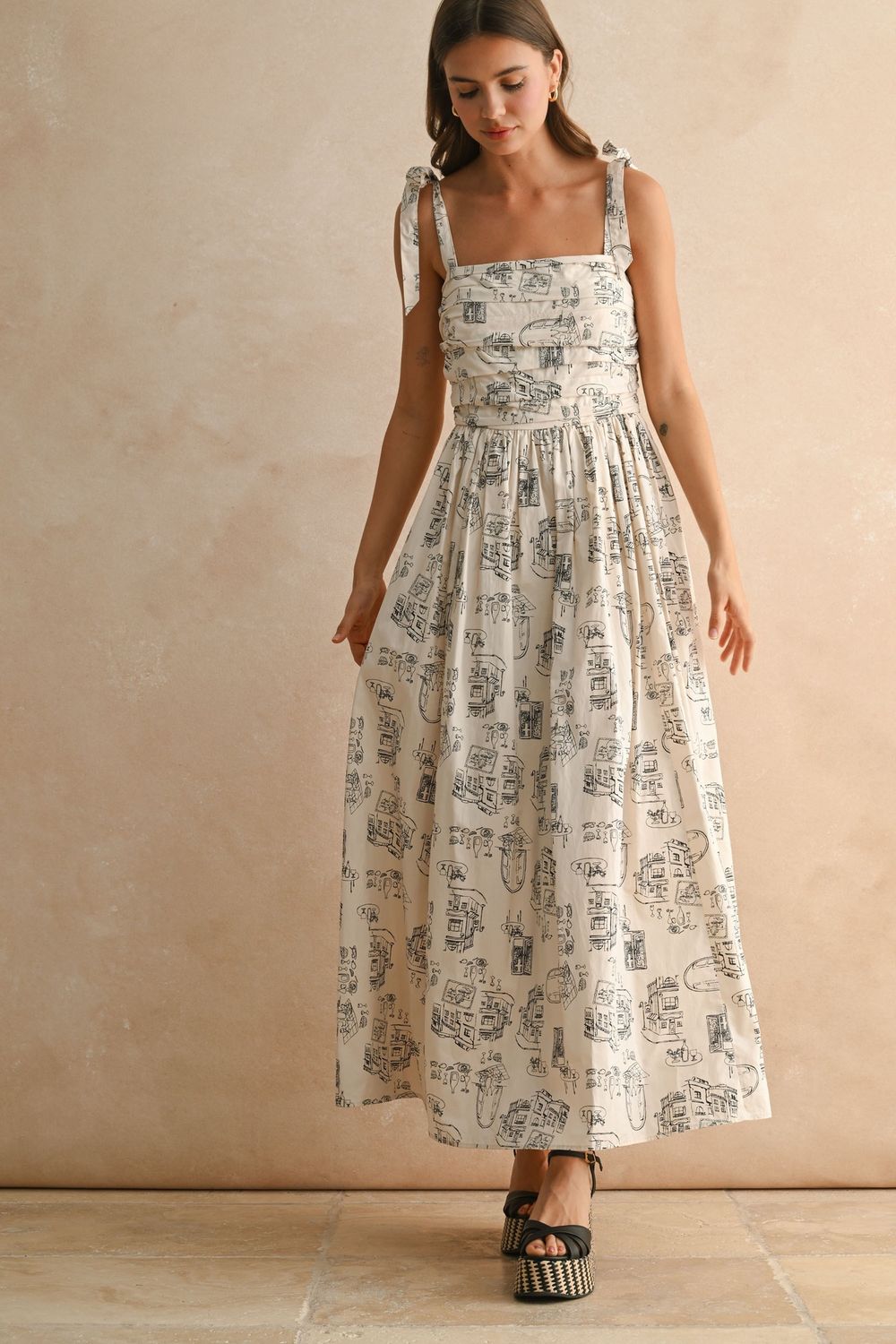 Me + You Tie Shoulder Maxi Dress