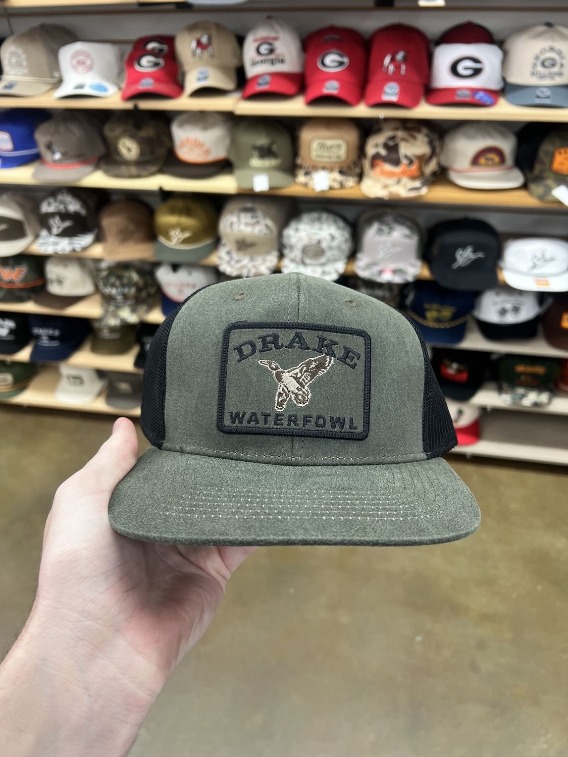 Waxed Cotton Duck Patch Mesh Back Cap, Color: Olive/Black