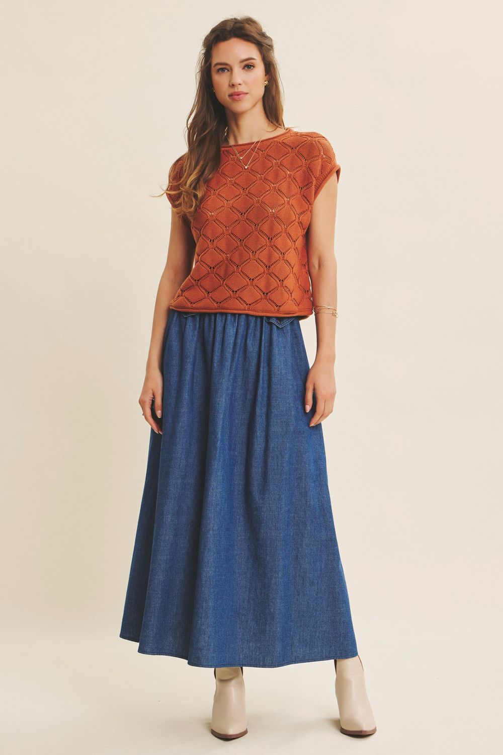 Timeless Cable Knit Short Sleeve Sweater