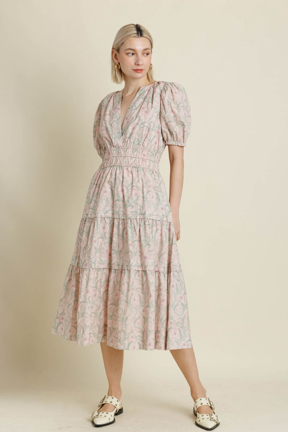 These Memories Floral Pintuck Midi Dress