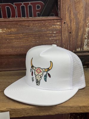 Skull High Profile Trucker Hat - White