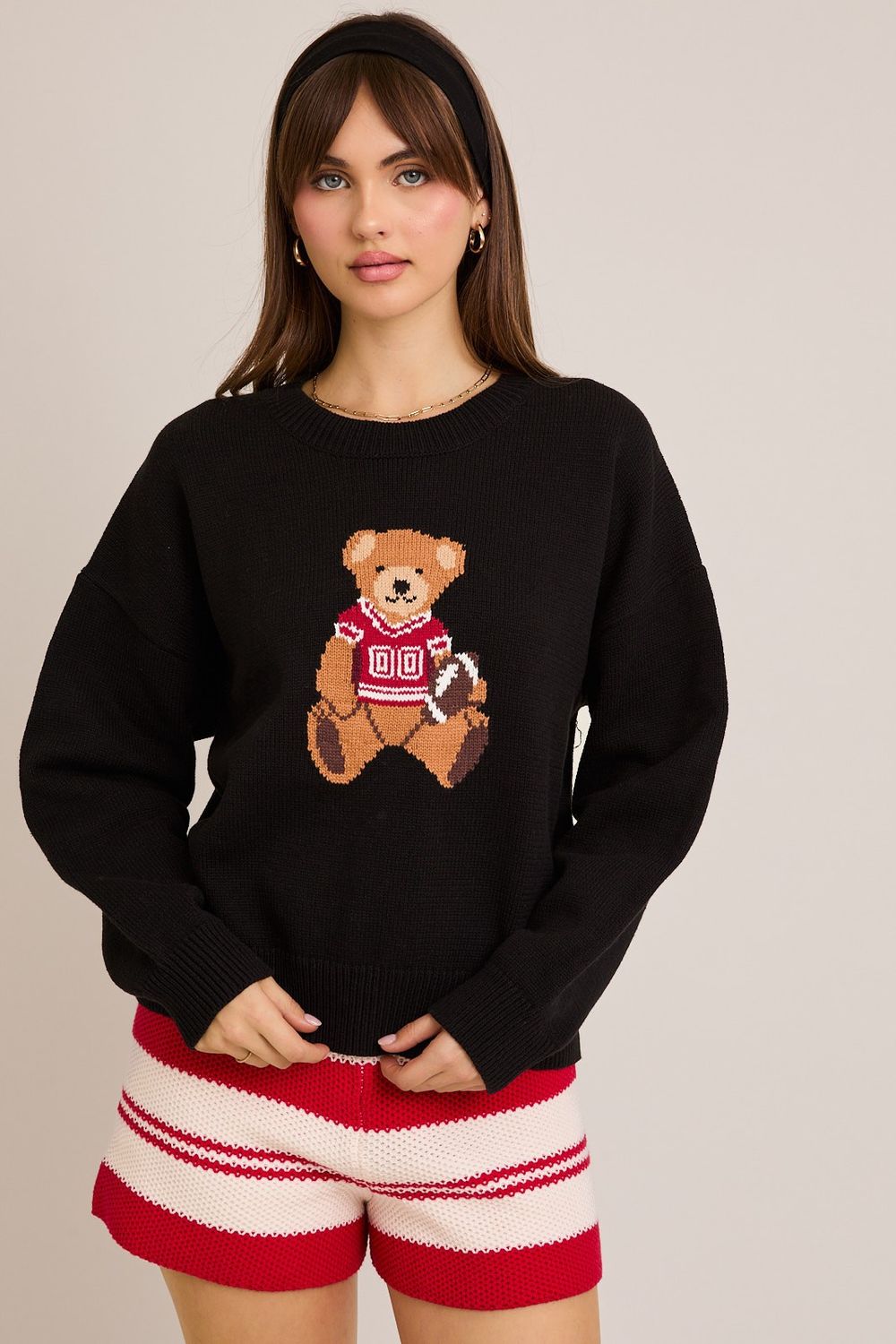 Teddy Bear Lightweight Sweater, Color: Black, Size: XSM