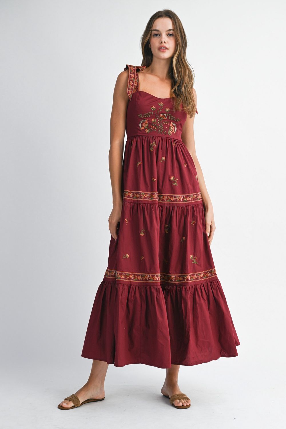 There&#39;s A Chance Embroidered Maxi Dress, Color: Burgundy, Size: SML
