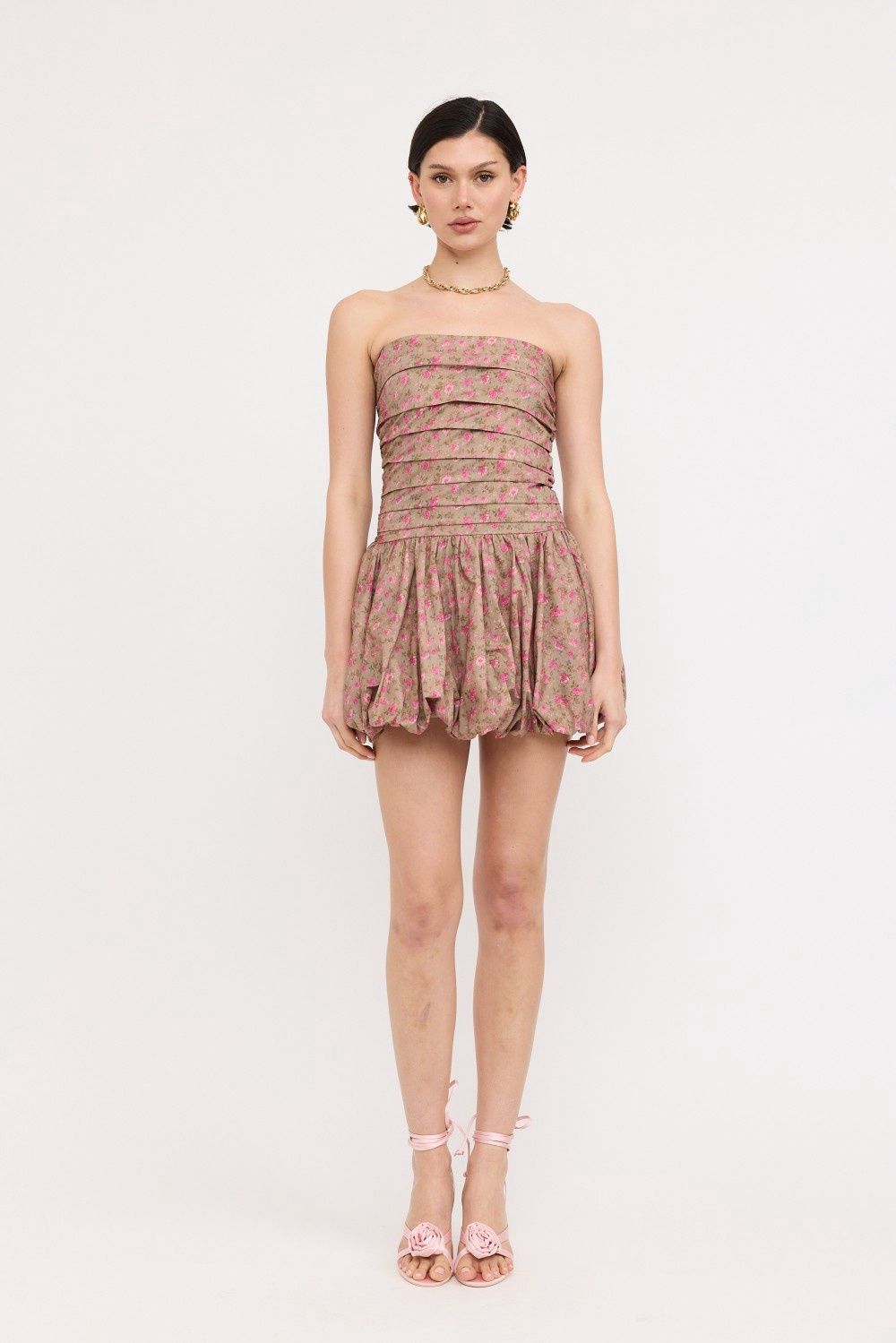 Carmel Floral Bubble Mini Dress