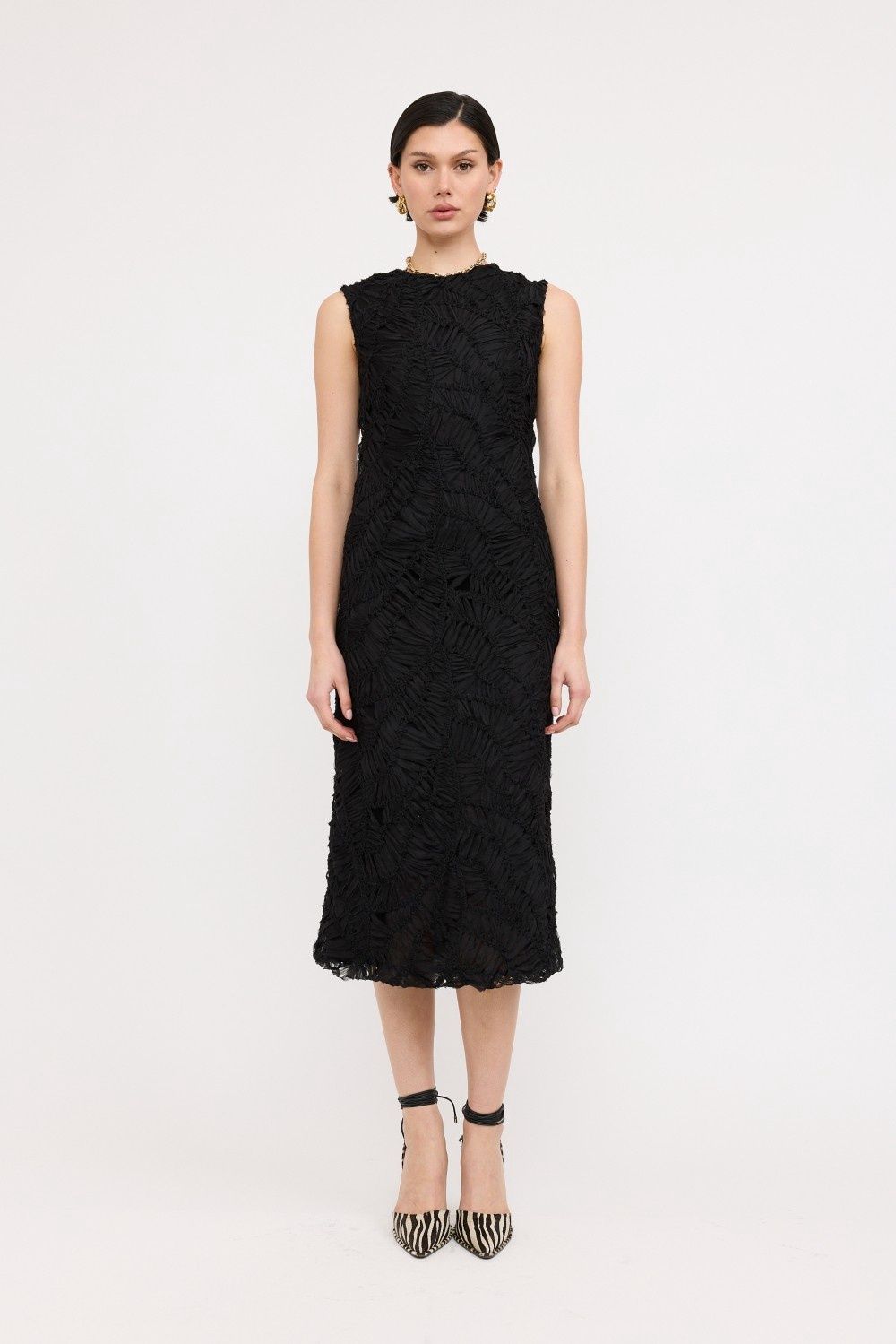 Clad Textured Midi Dress