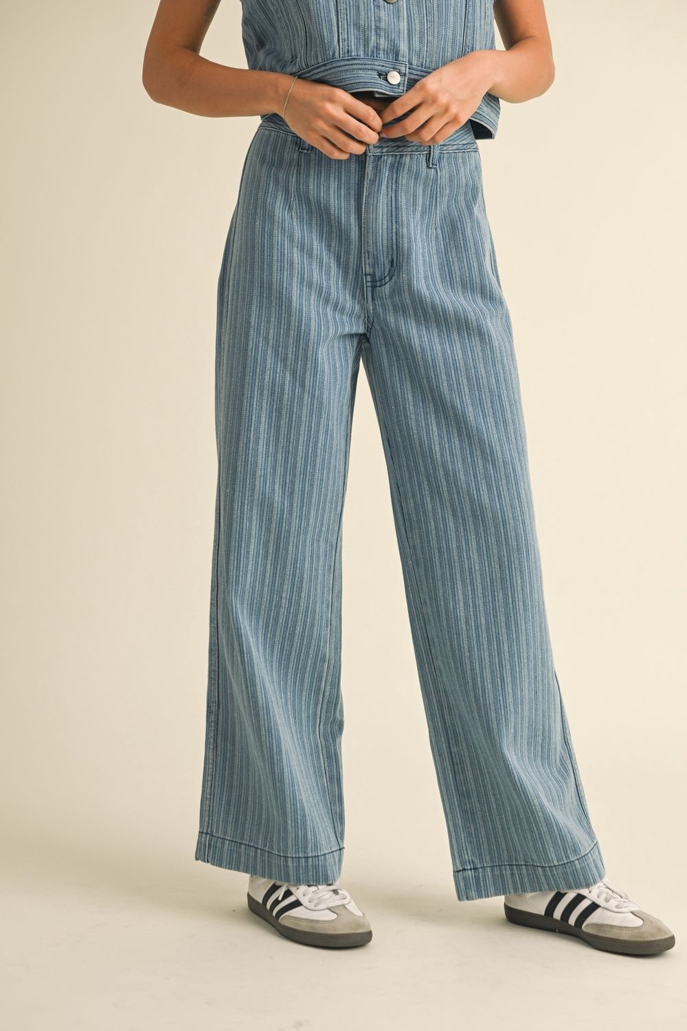 Striped Denim Jacquard Pants