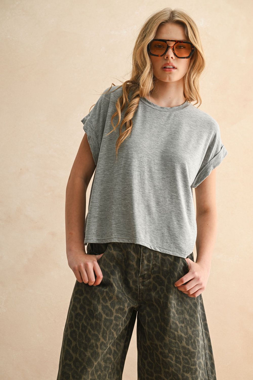 New Day Basic Short Sleeve Top, Color: Cement, Size: SML