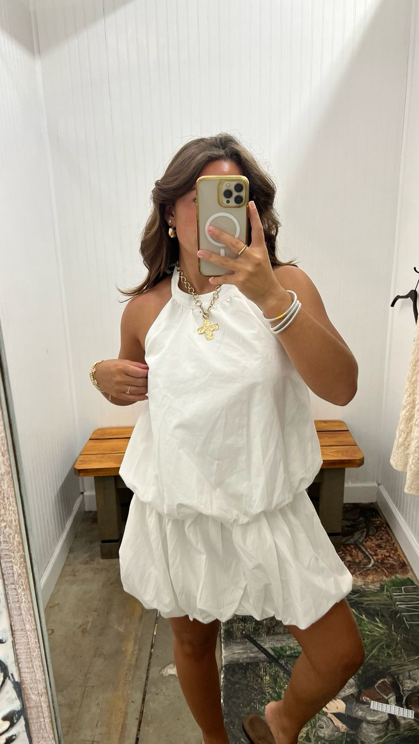 Another Time Bubble Hem Halter Dress