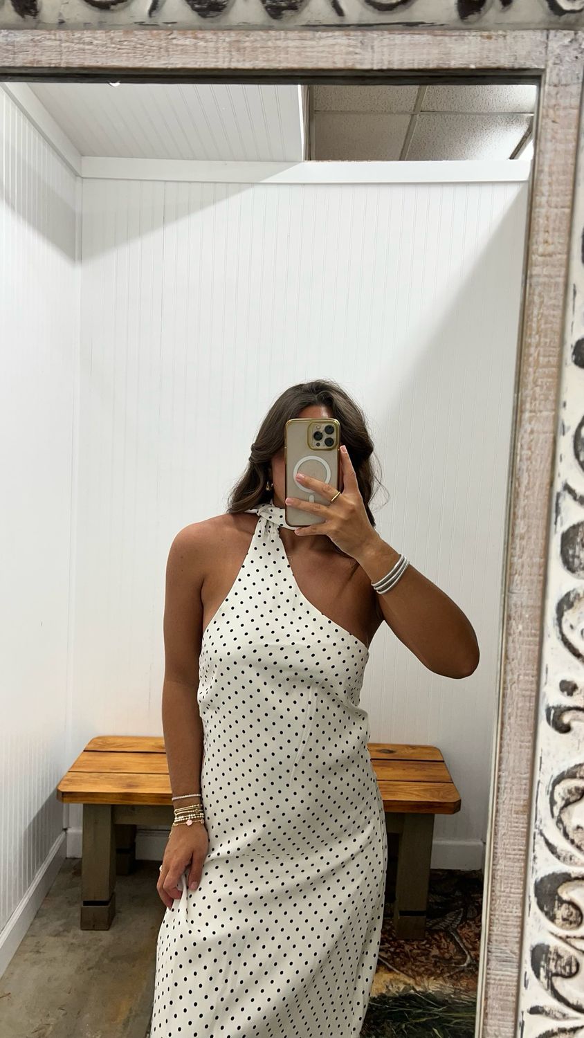 White Lotus Dot Strapless Midi Dress