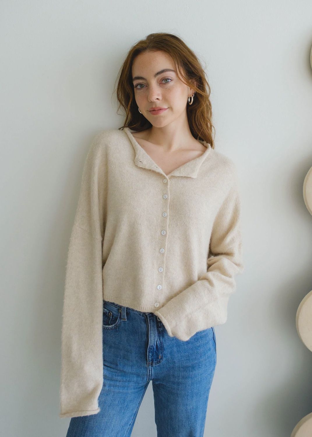 Running On Joy Button Detail Sweater, Color: Natural, Size: SML