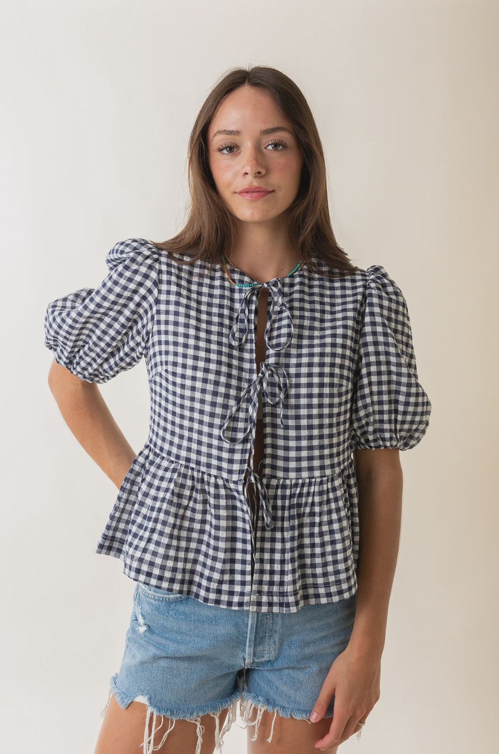 Rather Be Gingham Front Tie Top