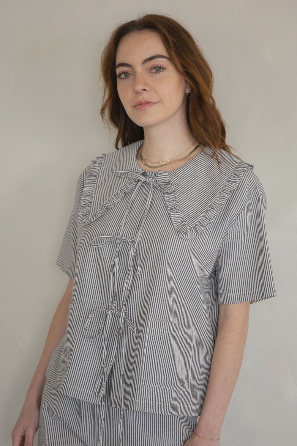 Be The Best Collar Detail Short Sleeve Top