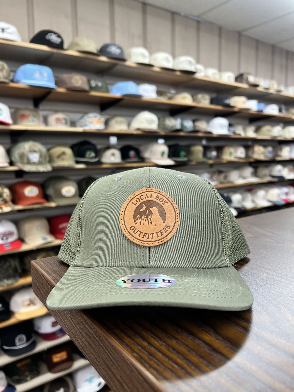 Youth Leather Patch Trucker Hat - Loden