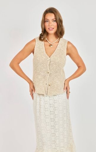 Ashtin Cardigan Vest- Taupe Ivory