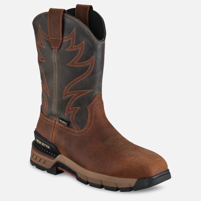 Men&#39;s Two Harbors 11-inch Waterproof Leather Safety Toe Pull-On Boot - Rust/ Grey