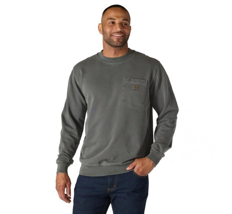 Relaxed Fit Midweight Garment Dye French Terry Crewneck Pocket Sweatshirt, Color: 029-Shadow, Size: SML-REG