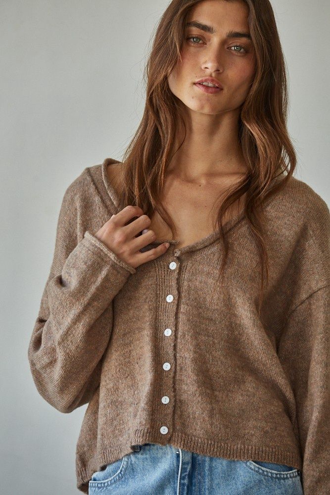Rolland V-Neck Cardigan, Color: Mocha, Size: SML
