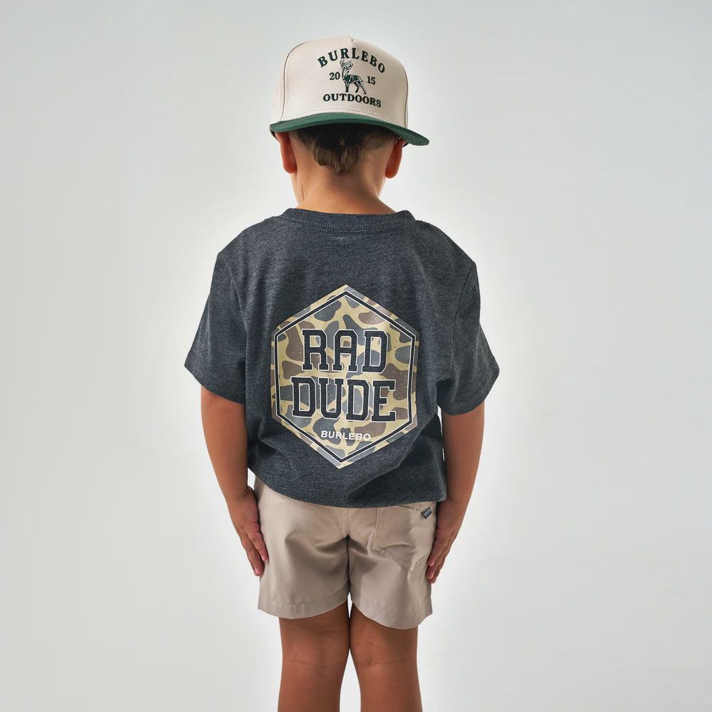 Youth Rad Dude Deer Camo Short Sleeve Tee, Color: Heather Black, Size: 2T