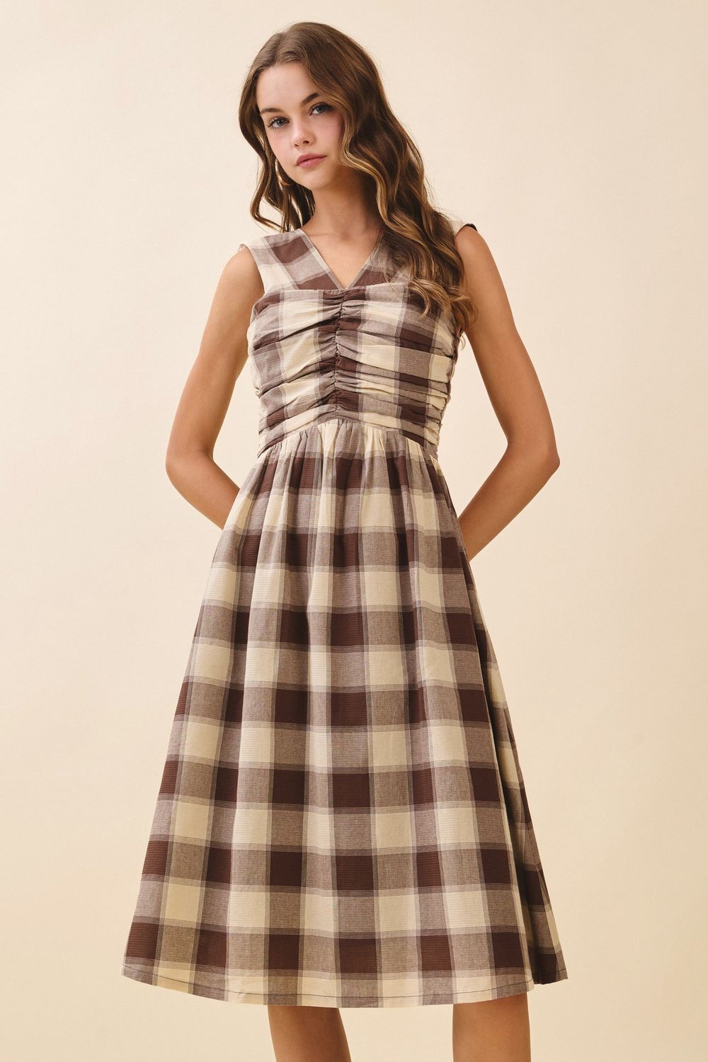 Simple Time Checkered Midi Dress