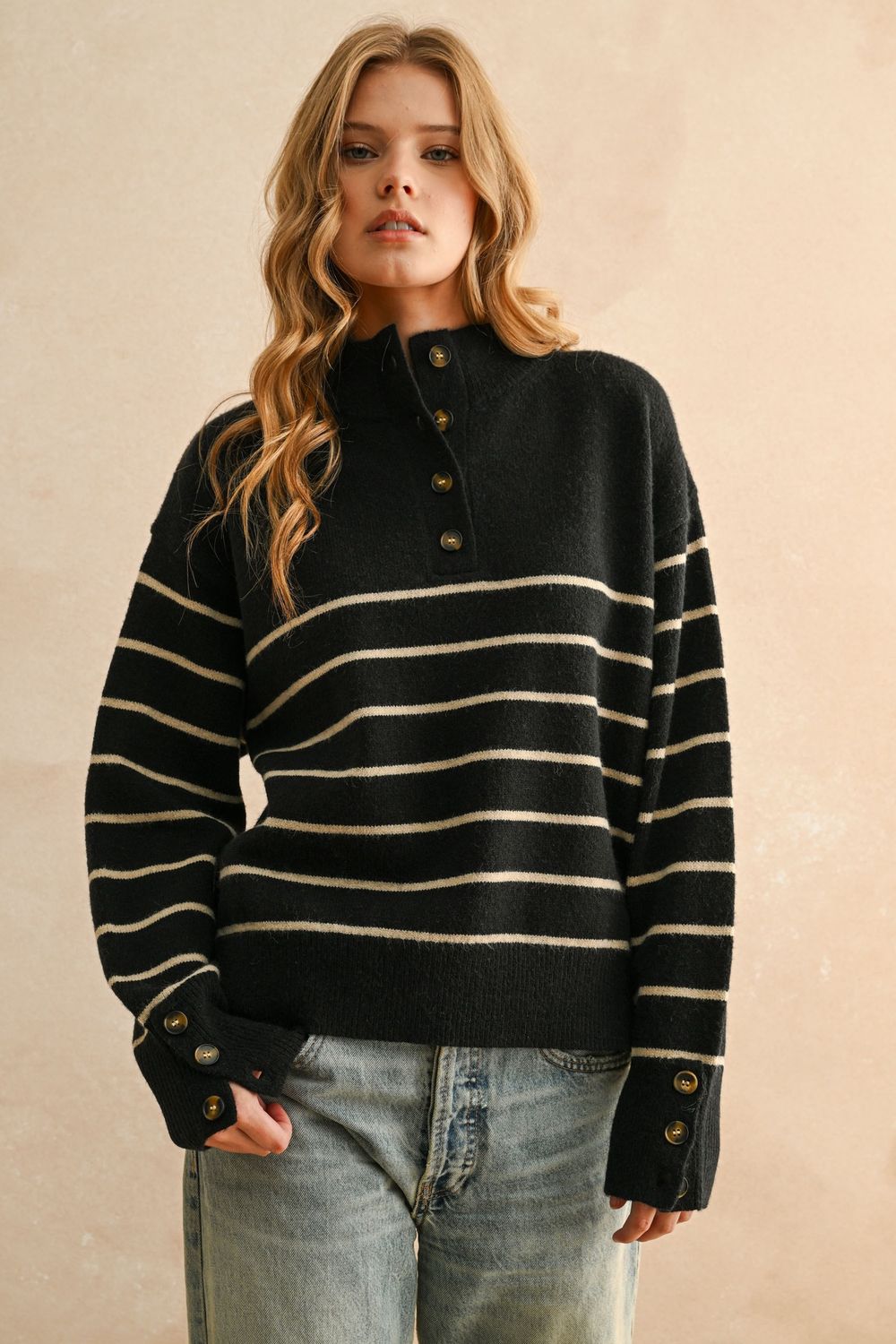 Had To See You Half Button Sweater, Color: Black, Size: SML
