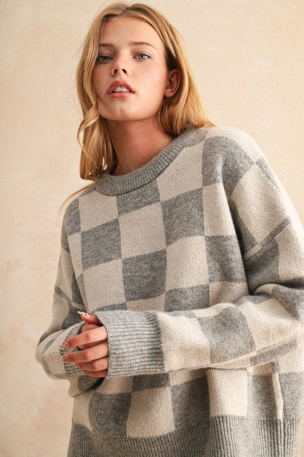 Stay For A While Checkered Sweater