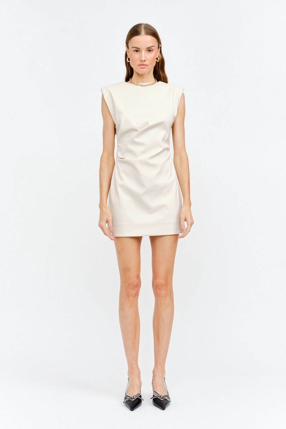 Emily Leather Mini Dress, Color: Ivory, Size: XSM