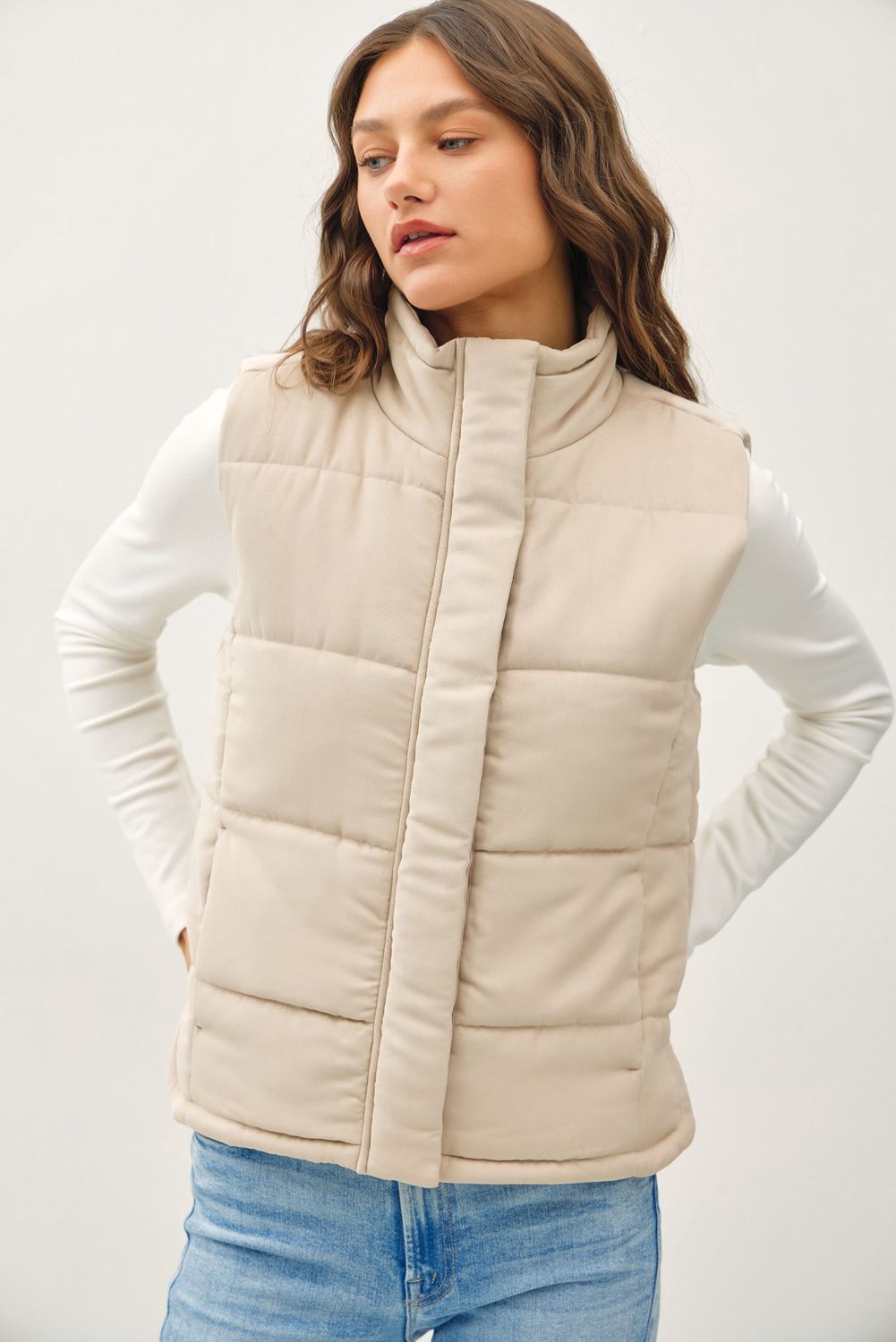 The Peyton Puffer Vest, Color: Beige, Size: SML