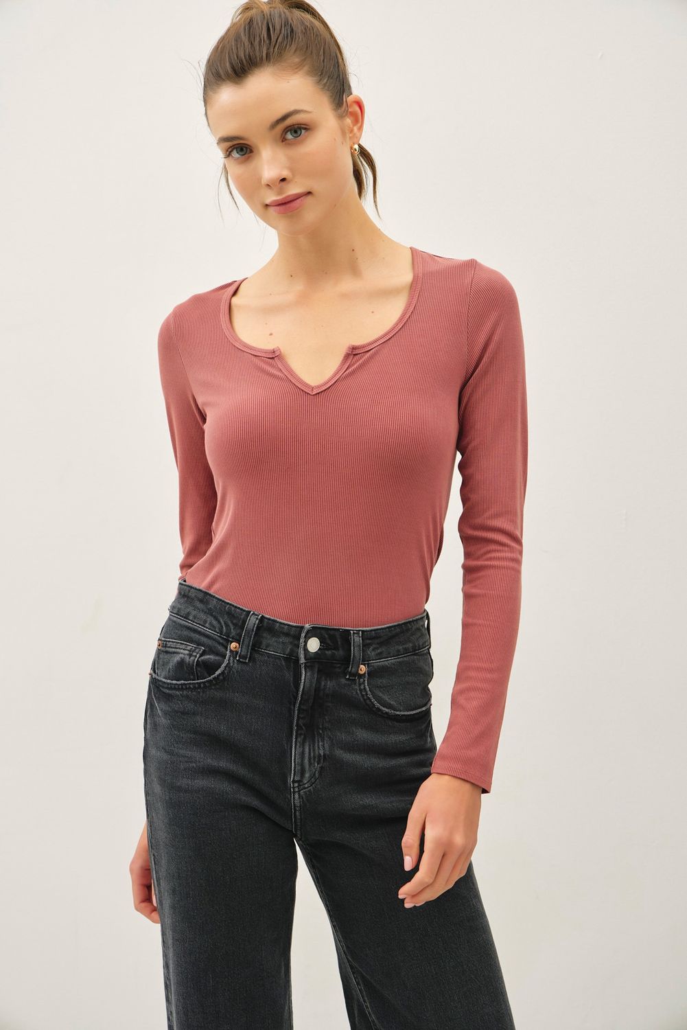 Change My Mind Ribbed Long Sleeve Top, Color: Chilli Oil, Size: SML