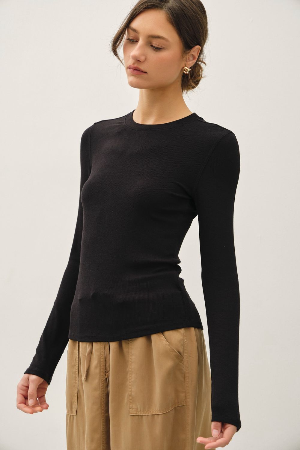 Better Ultra Soft Crewneck Long Sleeve Top, Color: Black, Size: SML