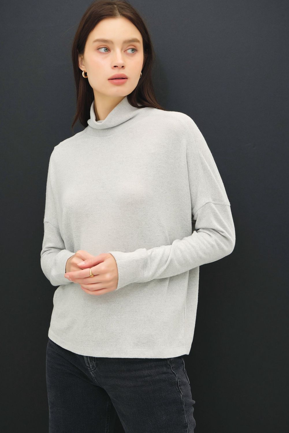 Know The Best Long Sleeve Turtleneck Top, Color: H Grey, Size: SML