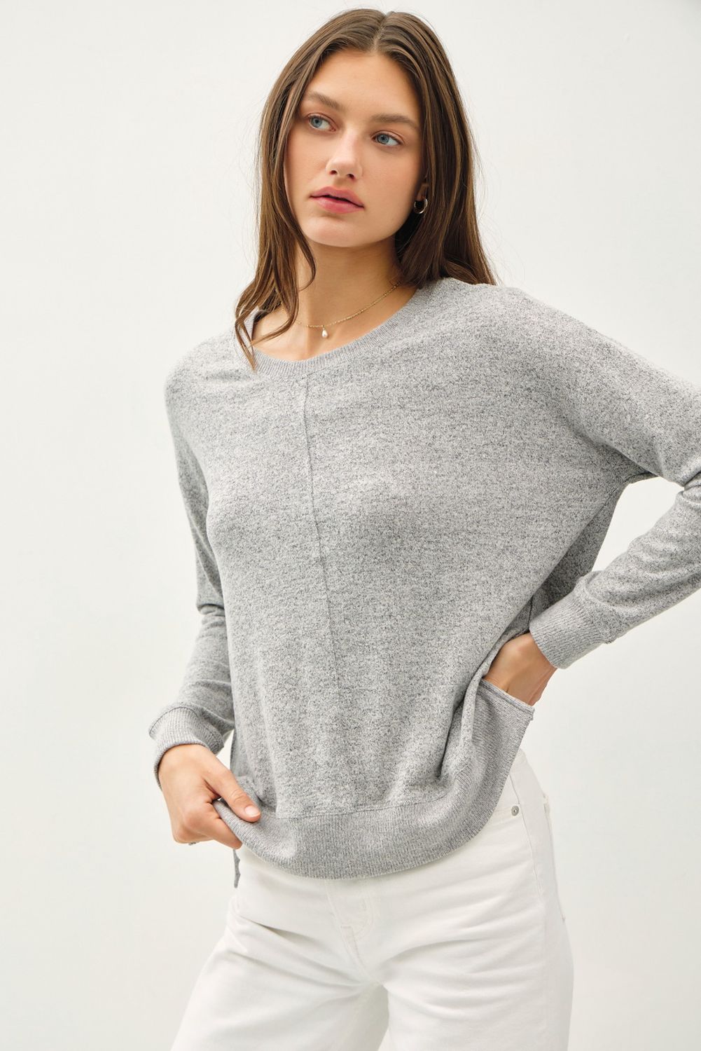 Take It Out Round Neck Pullover, Color: H Grey, Size: SML