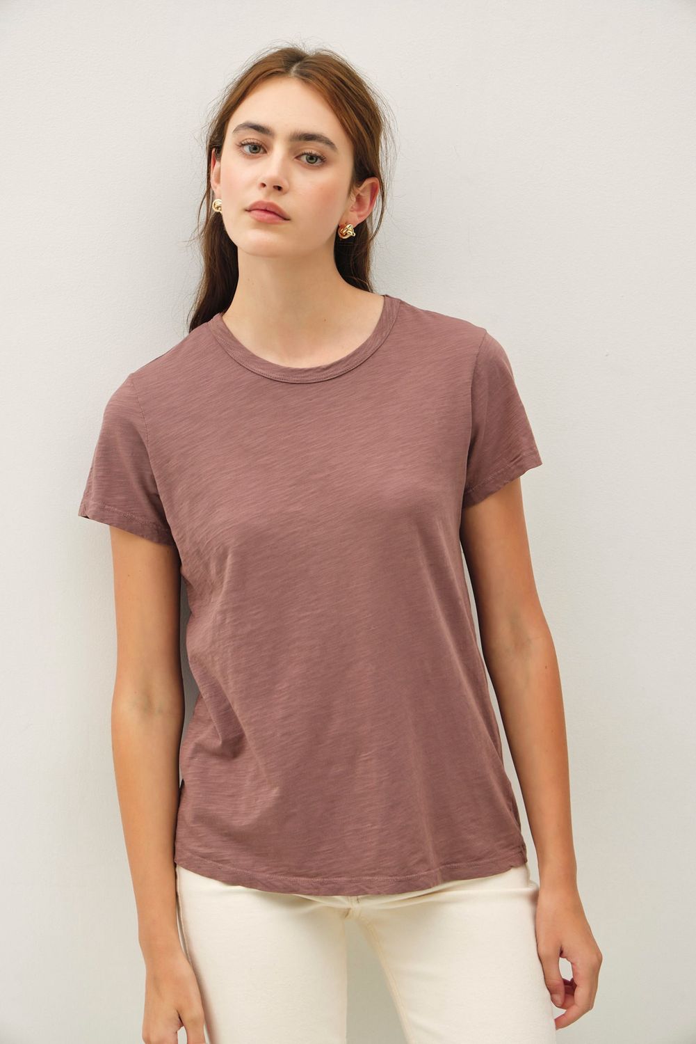 All Nighter Short Sleeve Slub Top, Color: Chocolate, Size: SML