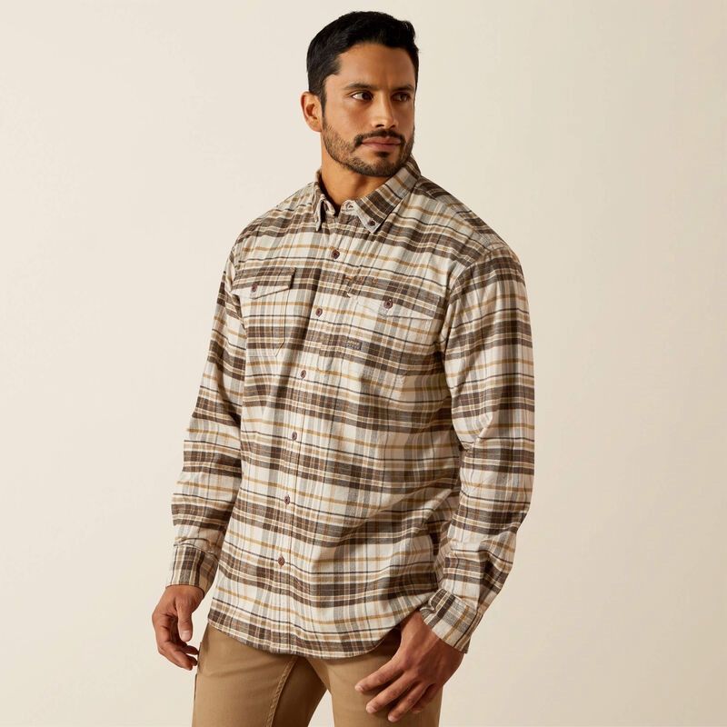Men&#39;s Rebar Flannel Durastretch Long Sleeve Work Button Down - Silver Line