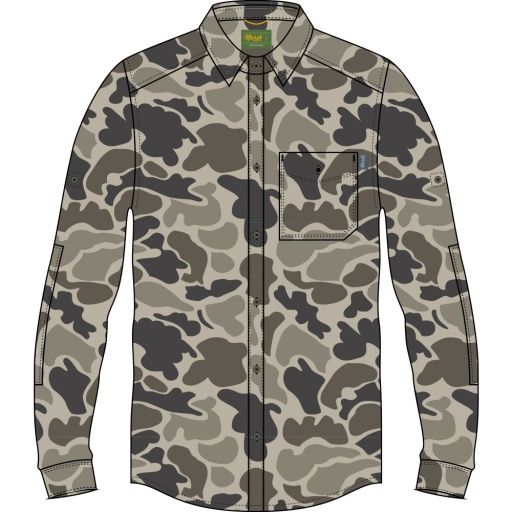 Lobeco Camo Long Sleeve Button Up Shirt, Colour: STONE MALLARD CAMO, Size: M