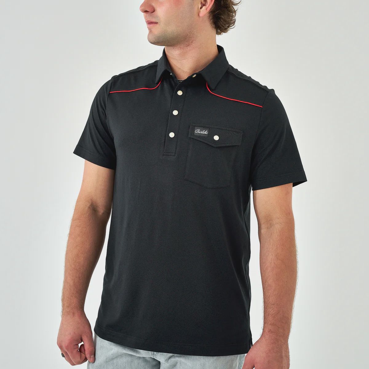 Pearl Snap Performance Polo - Black &amp; Red